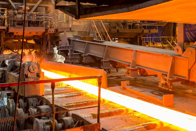 Metal slabs on a rolling mill