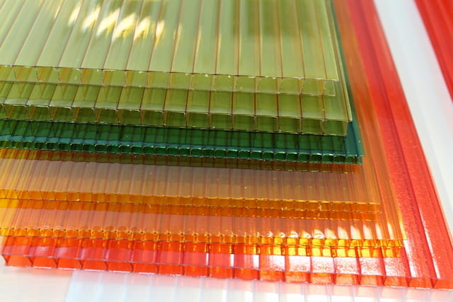 Polycarbonate plastic stacked on top of each other