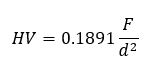 Vickers hardness calculation formula
