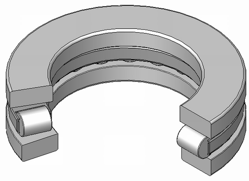 Section view of a cylindrical roller thrust bearing