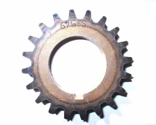 gearbox of an open engine with sprockets, shafts, gearwheels
