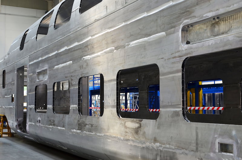 Welded aluminium high-speed train car assembly.