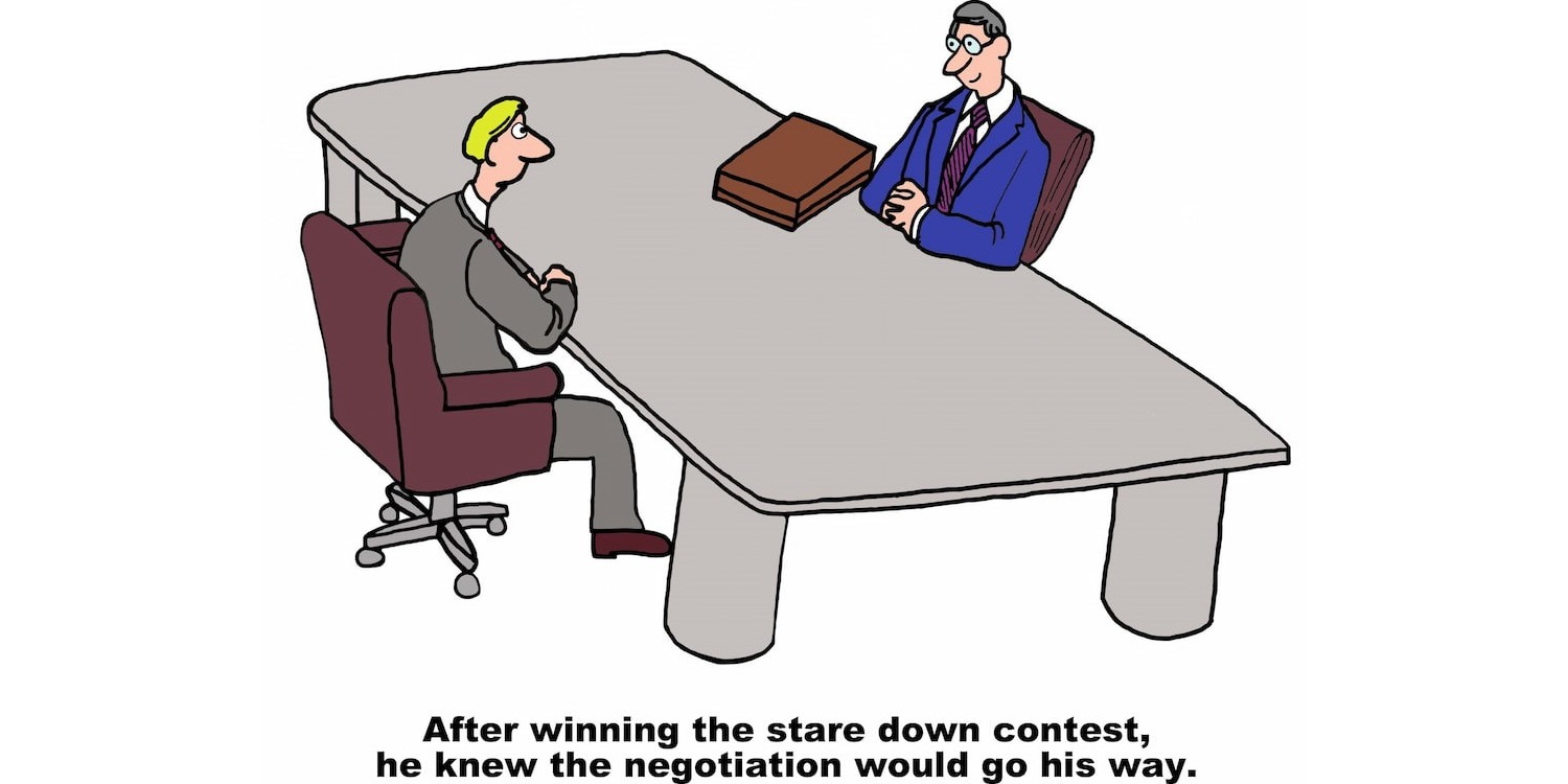 Funny cartoon making fun of negotiation tactics.