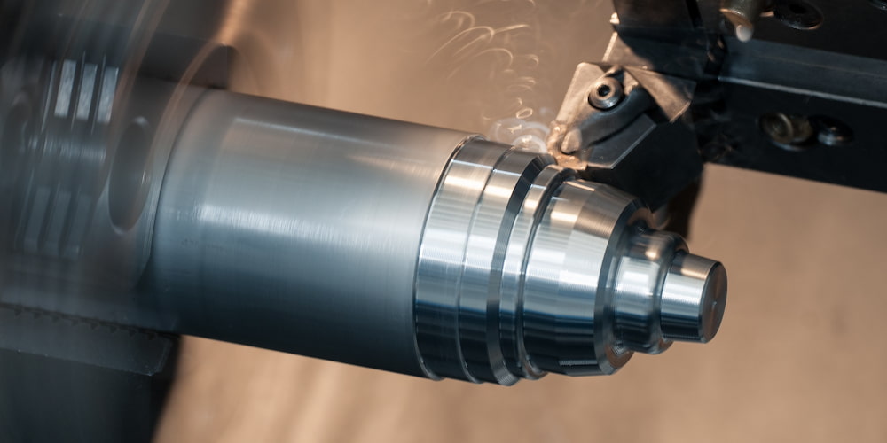 CNC lathe performing a turning operation.